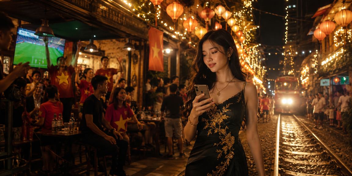 Người dùng Hà Nội chơi casino di động tại chợ đêm dưới ánh đèn lung linh